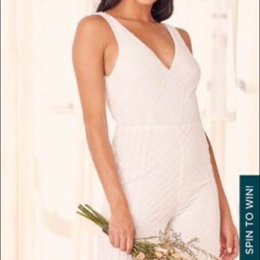 Lulus love shines through white beaded jumpsuit